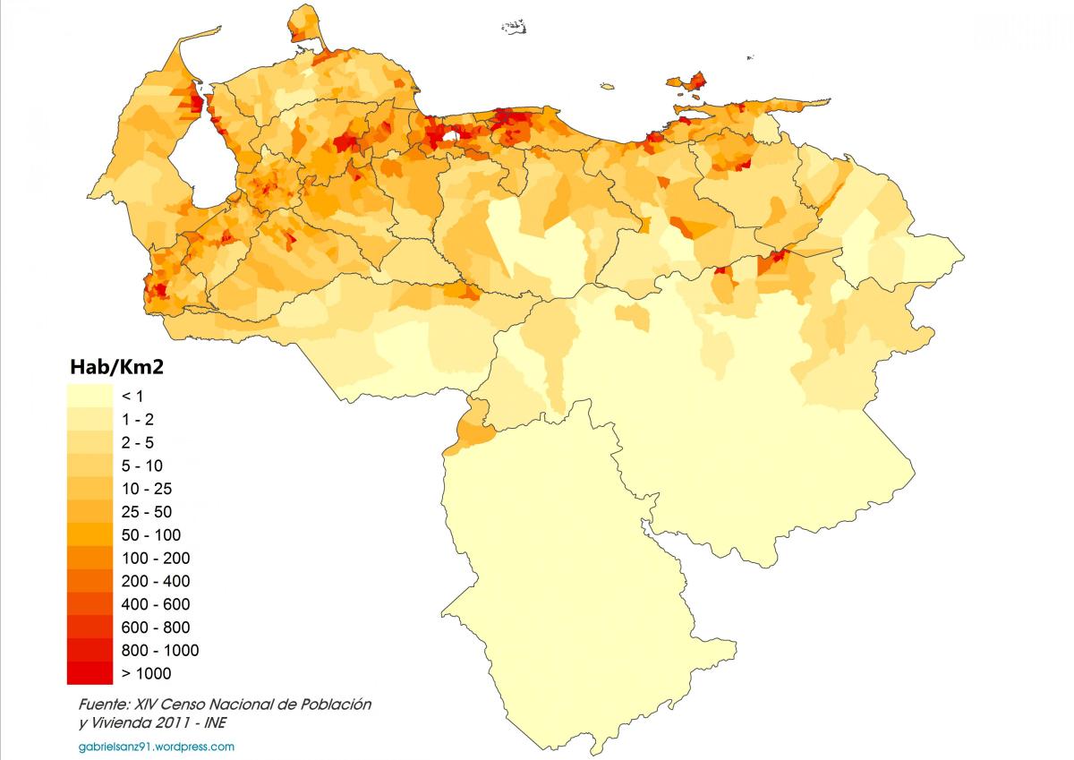 Венесуэла карту плотности населения 