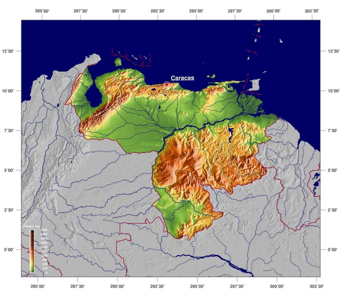 карта физическая карта Венесуэлы